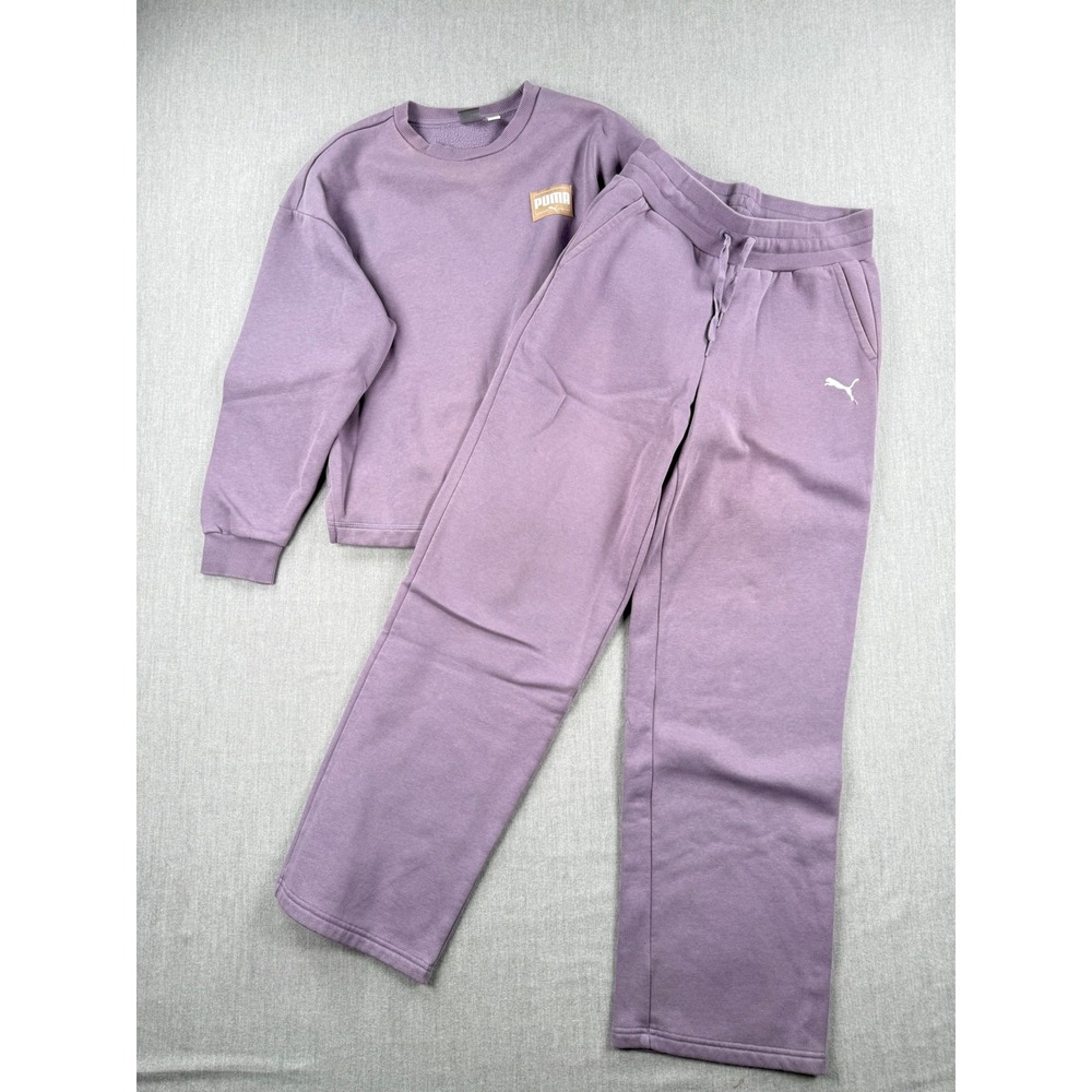 Puma Womens 2 Piece Sweatshirt and Wide Leg Sweatpants Set Purple Small